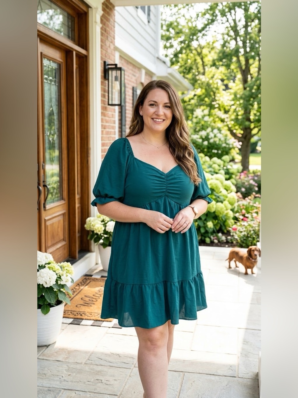Amazon Essentials® Women’s Dress Puff Sleeve Teal Green SIZE 3XL NEW